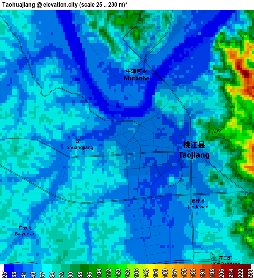Taohuajiang elevation map