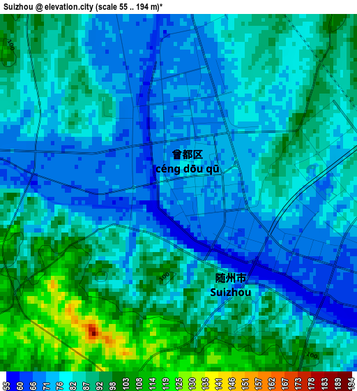 Suizhou elevation map