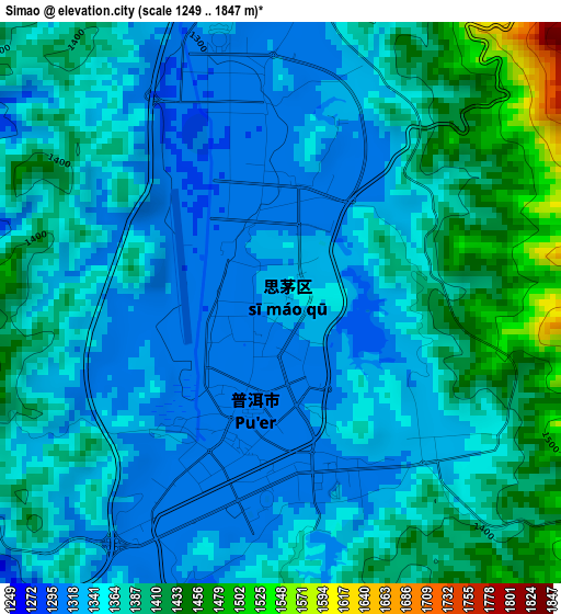 Simao elevation map