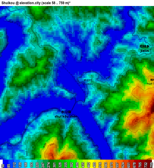 Shuikou elevation map