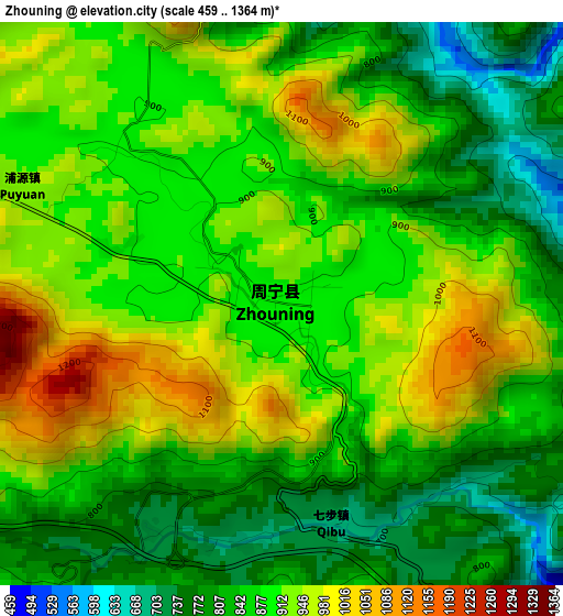 Zhouning elevation map