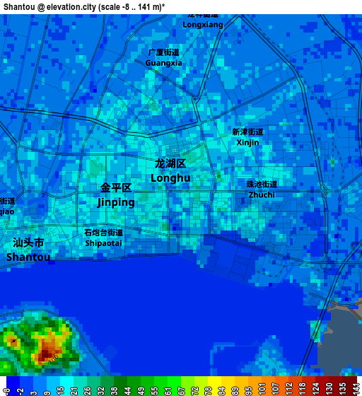 Shantou elevation map