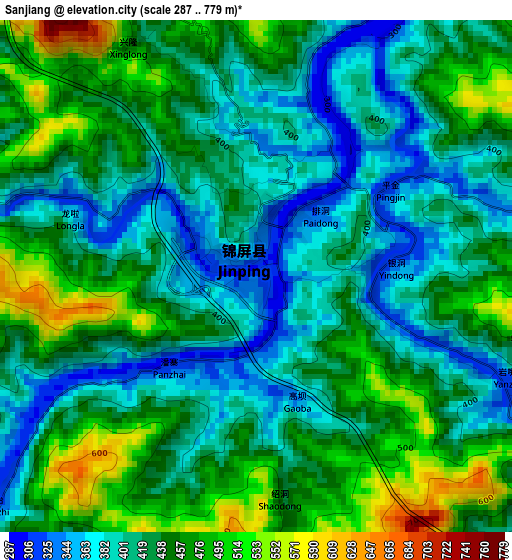 Sanjiang elevation map