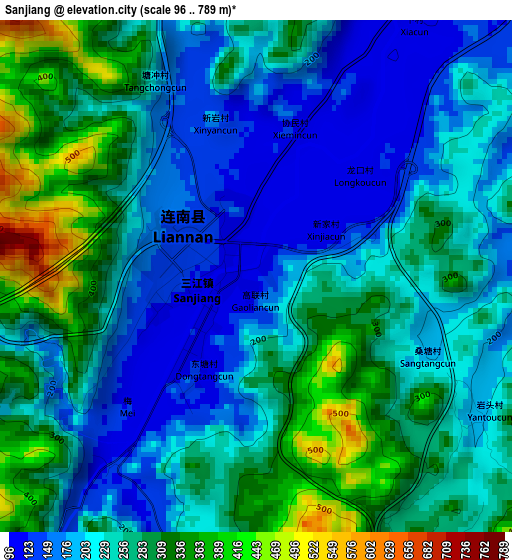 Sanjiang elevation map