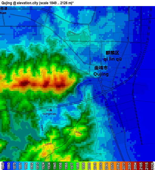 Qujing elevation map