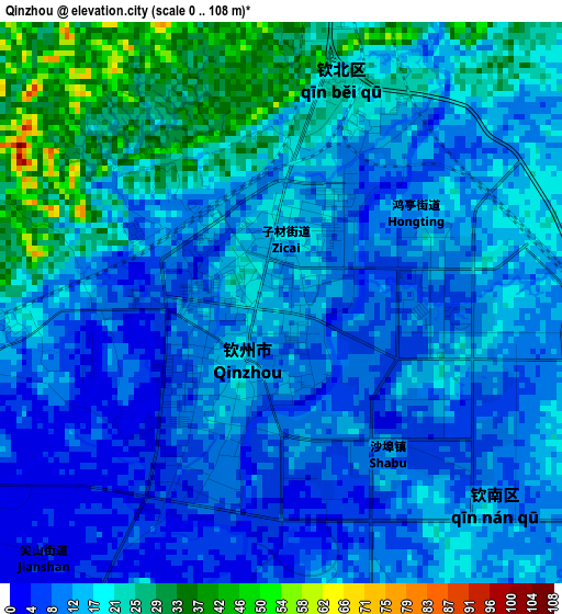 Qinzhou elevation map