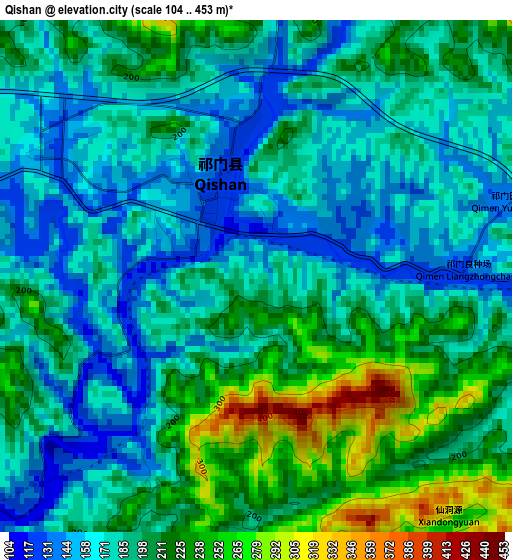 Qishan elevation map