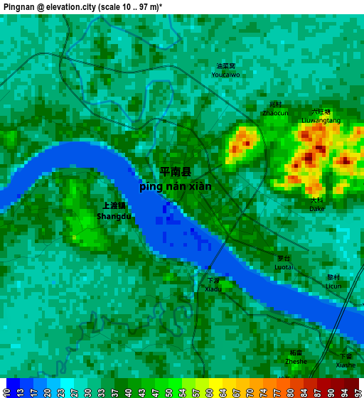 Pingnan elevation map