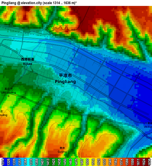 Pingliang elevation map