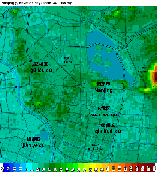 Nanjing elevation map