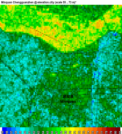 Minquan Chengguanzhen elevation map