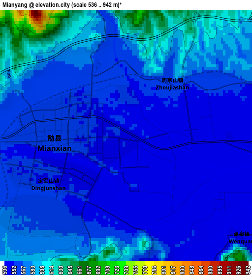 Mianyang elevation map