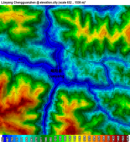 Lüeyang Chengguanzhen elevation map