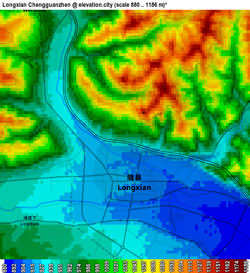 Longxian Chengguanzhen elevation map