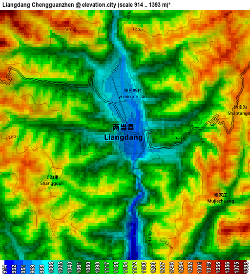 Liangdang Chengguanzhen elevation map