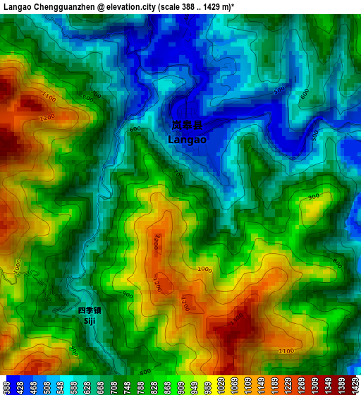 Langao Chengguanzhen elevation map