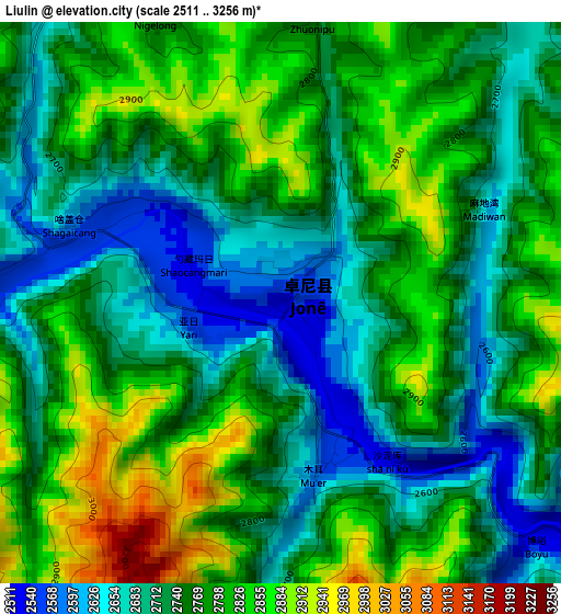 Liulin elevation map