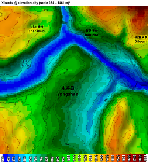 Xiluodu elevation map