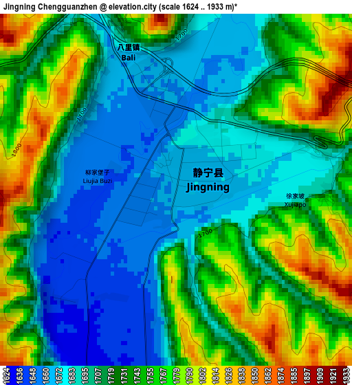 Jingning Chengguanzhen elevation map