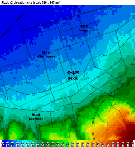 Jiexiu elevation map