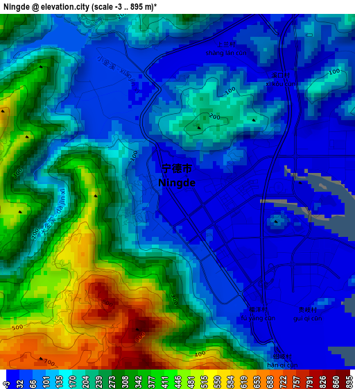 Ningde elevation map