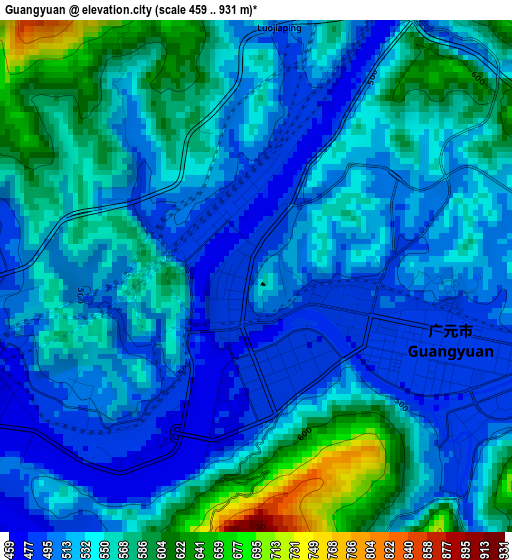 Guangyuan elevation map