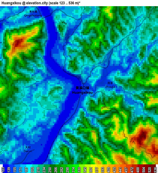 Huangxikou elevation map