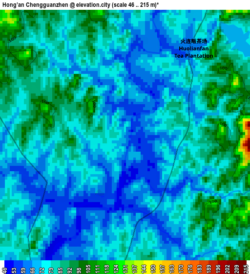 Hong’an Chengguanzhen elevation map