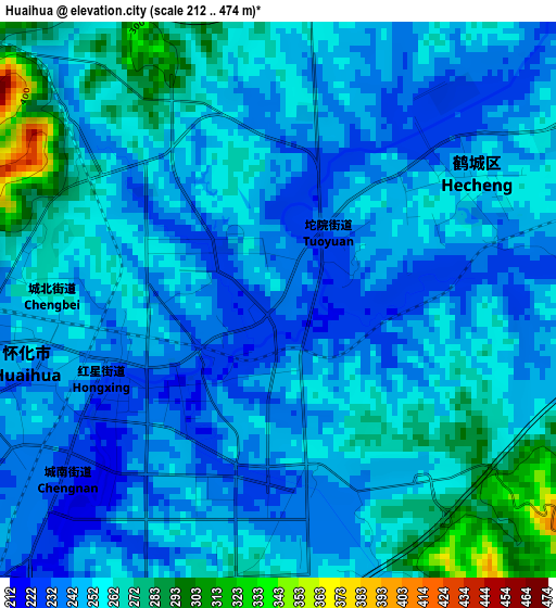 Huaihua elevation map