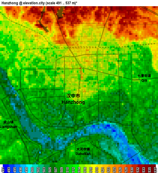 Hanzhong elevation map