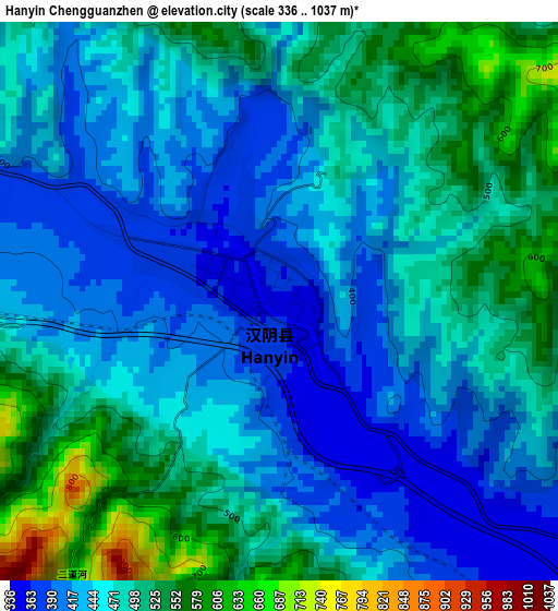 Hanyin Chengguanzhen elevation map