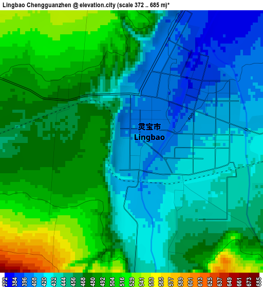Lingbao Chengguanzhen elevation map