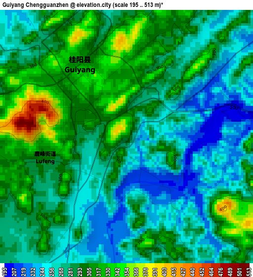 Guiyang Chengguanzhen elevation map