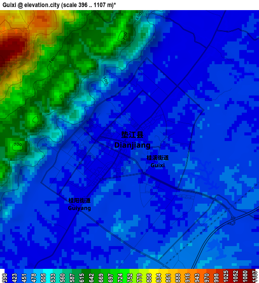 Guixi elevation map