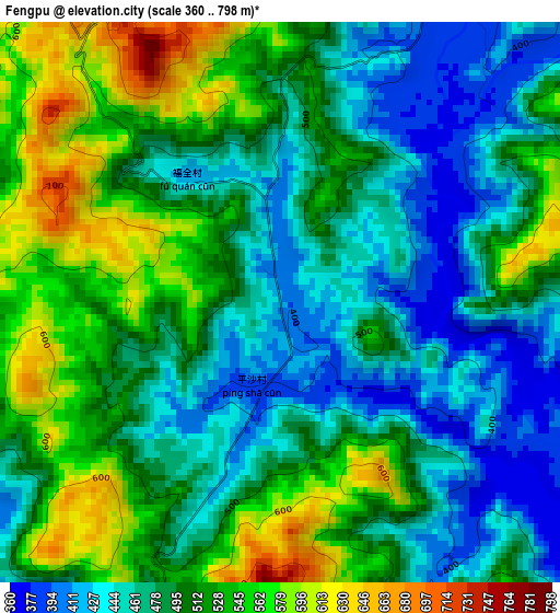 Fengpu elevation map