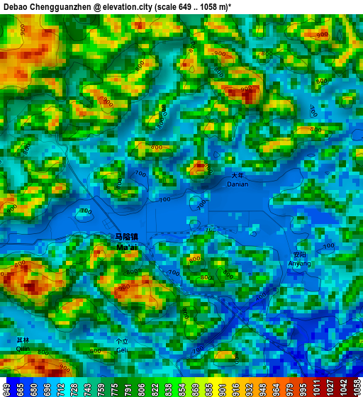 Debao Chengguanzhen elevation map