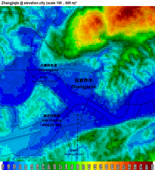 Zhangjiajie elevation map