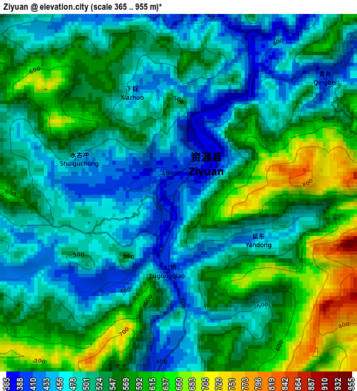 Ziyuan elevation map