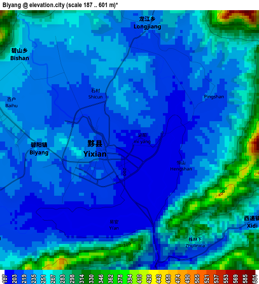 Biyang elevation map