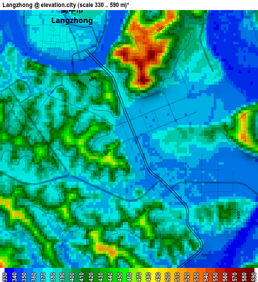 Langzhong elevation map
