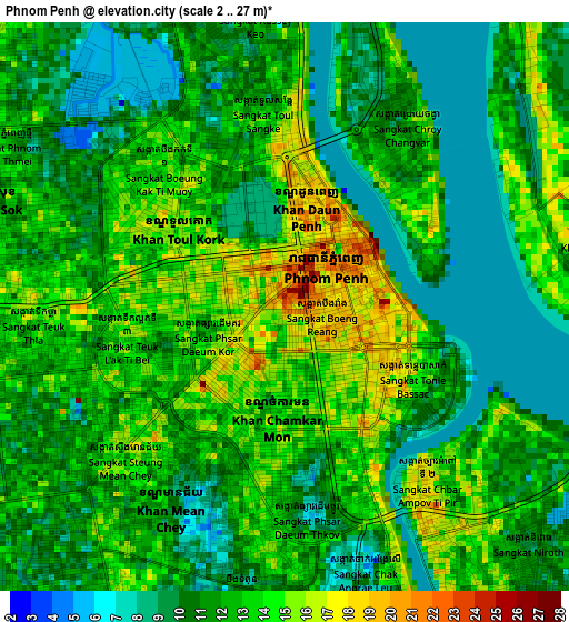 Phnom Penh elevation map