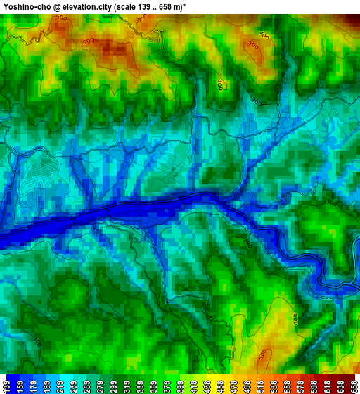 Yoshino-chō elevation map