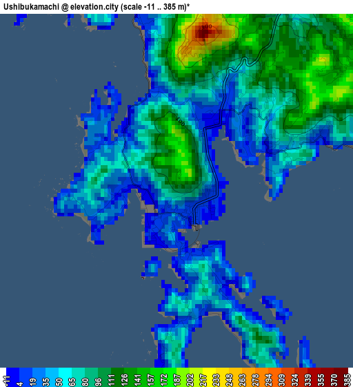 Ushibukamachi elevation map