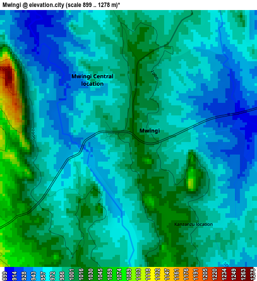 Mwingi elevation map