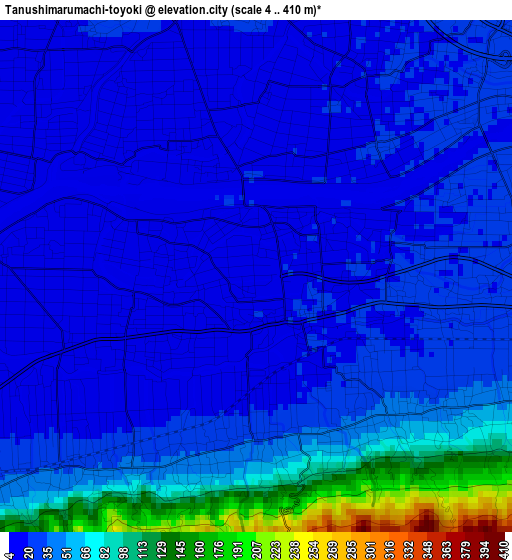 Tanushimarumachi-toyoki elevation map