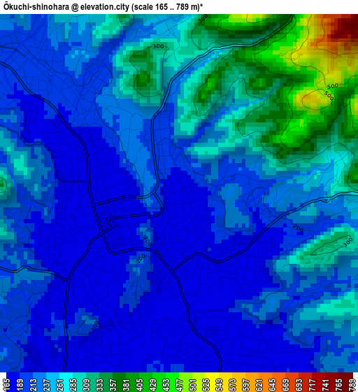 Ōkuchi-shinohara elevation map