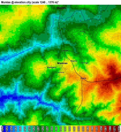 Mumias elevation map
