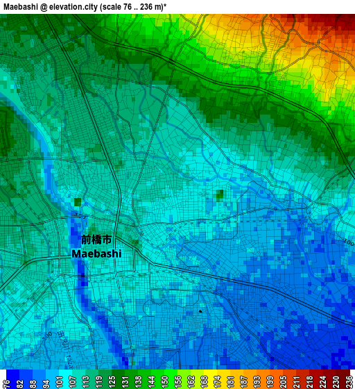 Maebashi elevation map