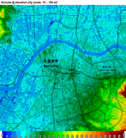 Kurume elevation map