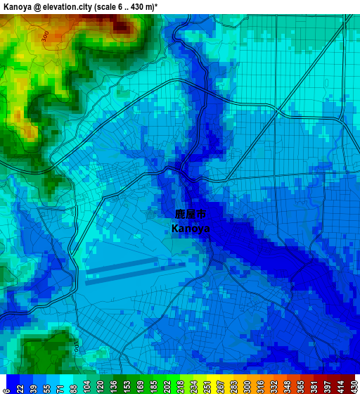 Kanoya elevation map